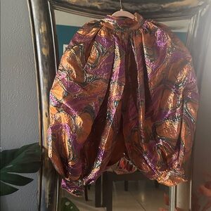 LUXURIOUS TENDENCIES BROCADE LONG SLEEVE PUFF BLOUSE - L/XL